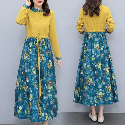 Printed Collared Shirt Maxi Dress