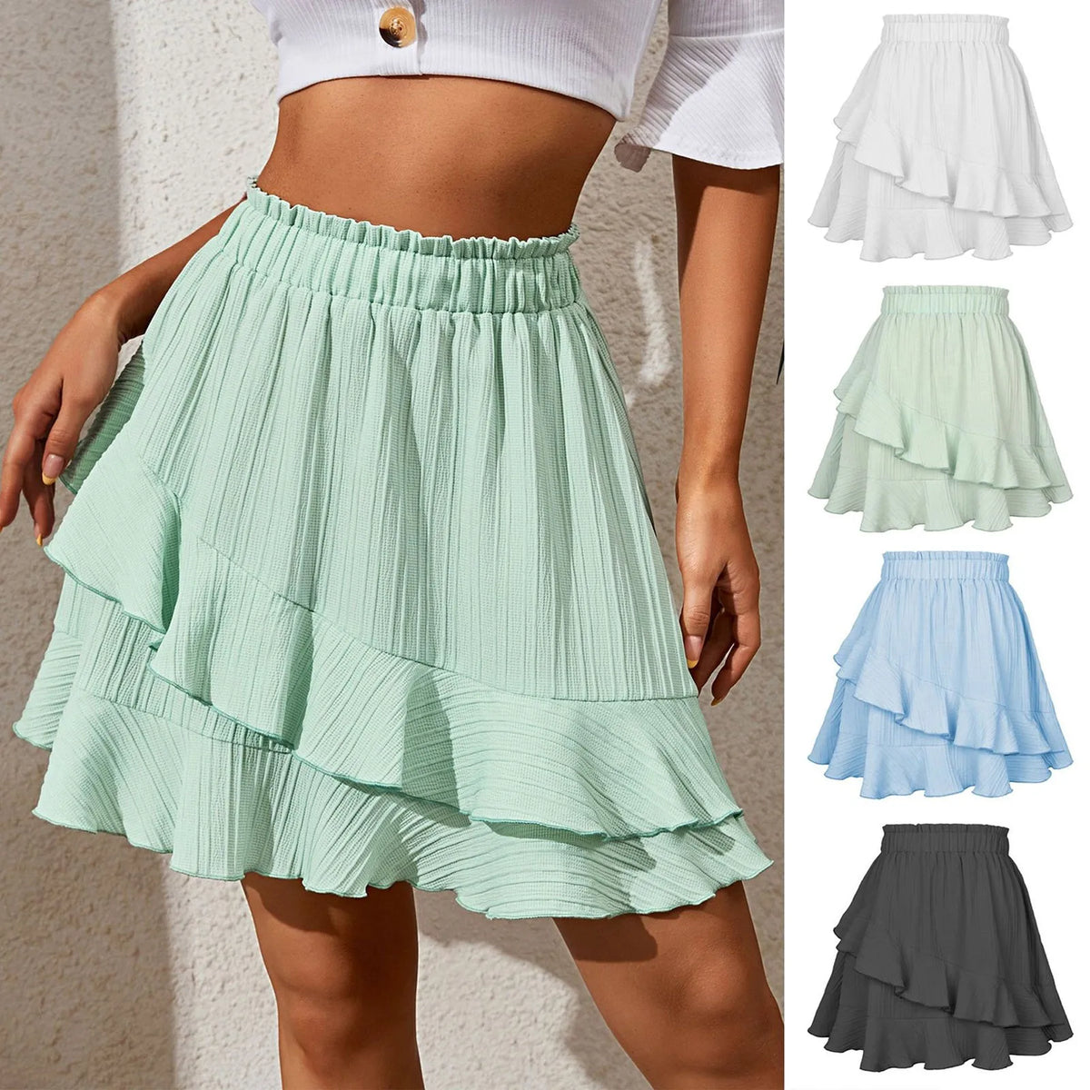 Ruffled Irregular Hem Mini Skirt