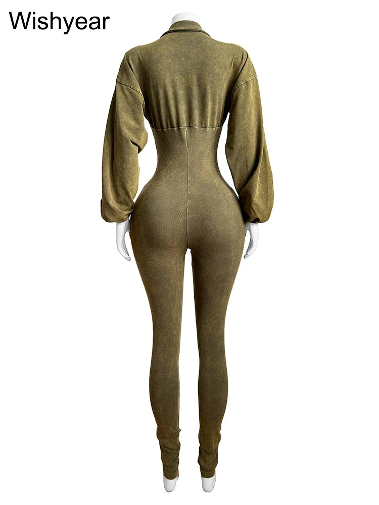 Pink Lapel Long Sleeve Jumpsuit
