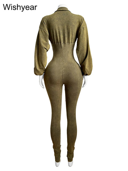 Pink Lapel Long Sleeve Jumpsuit
