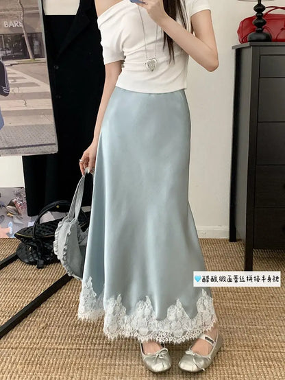 Lace Mesh High Waist Maxi Skirt