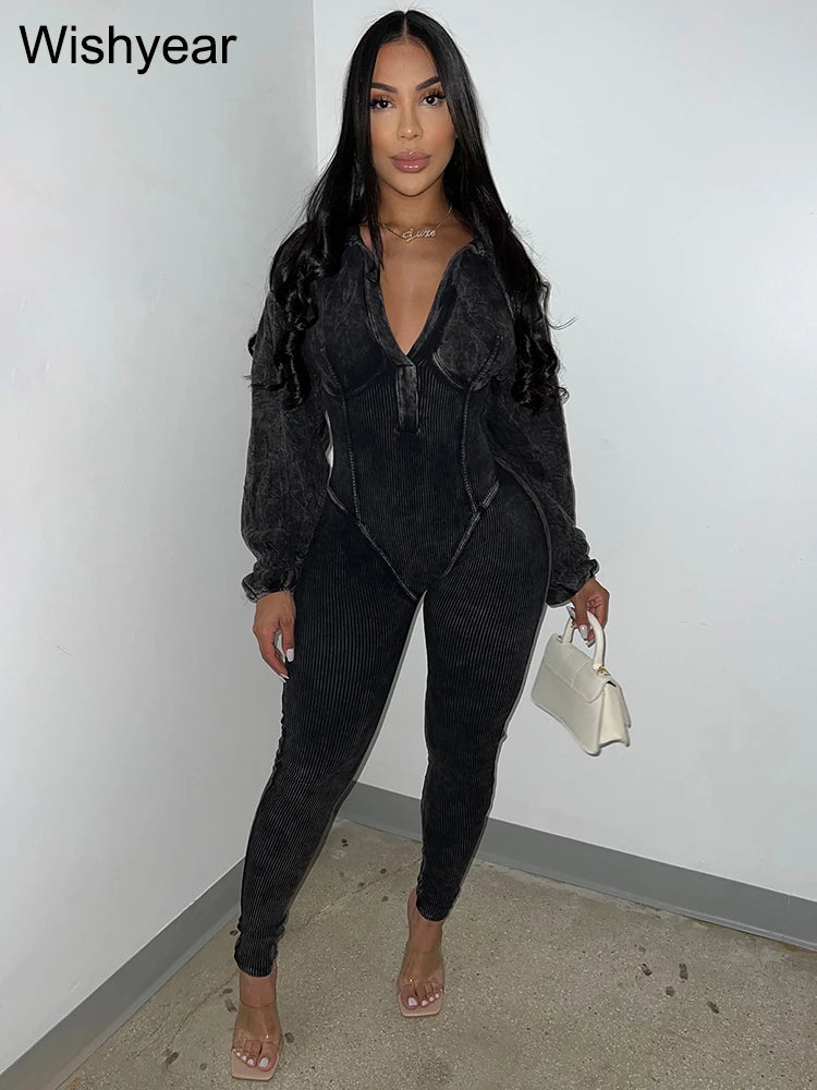 Pink Lapel Long Sleeve Jumpsuit