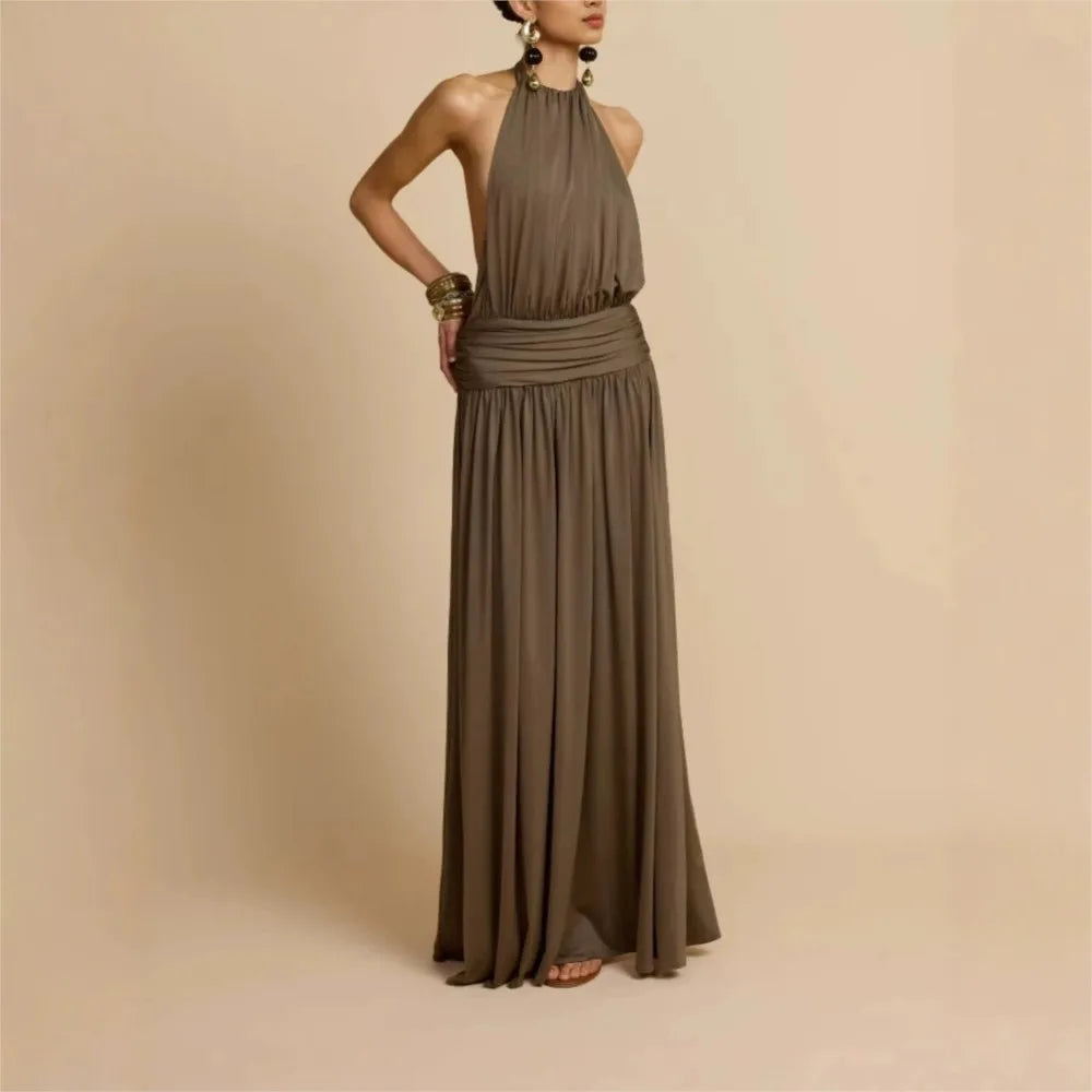 Pleated Halter Neck Banquet Dress