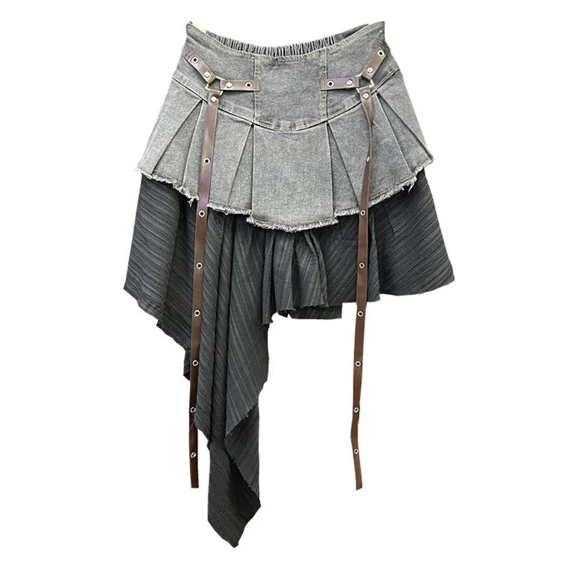 Pleated Splice Mini Skirt
