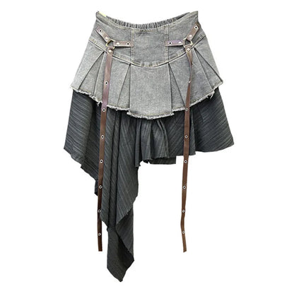 Pleated Splice Mini Skirt