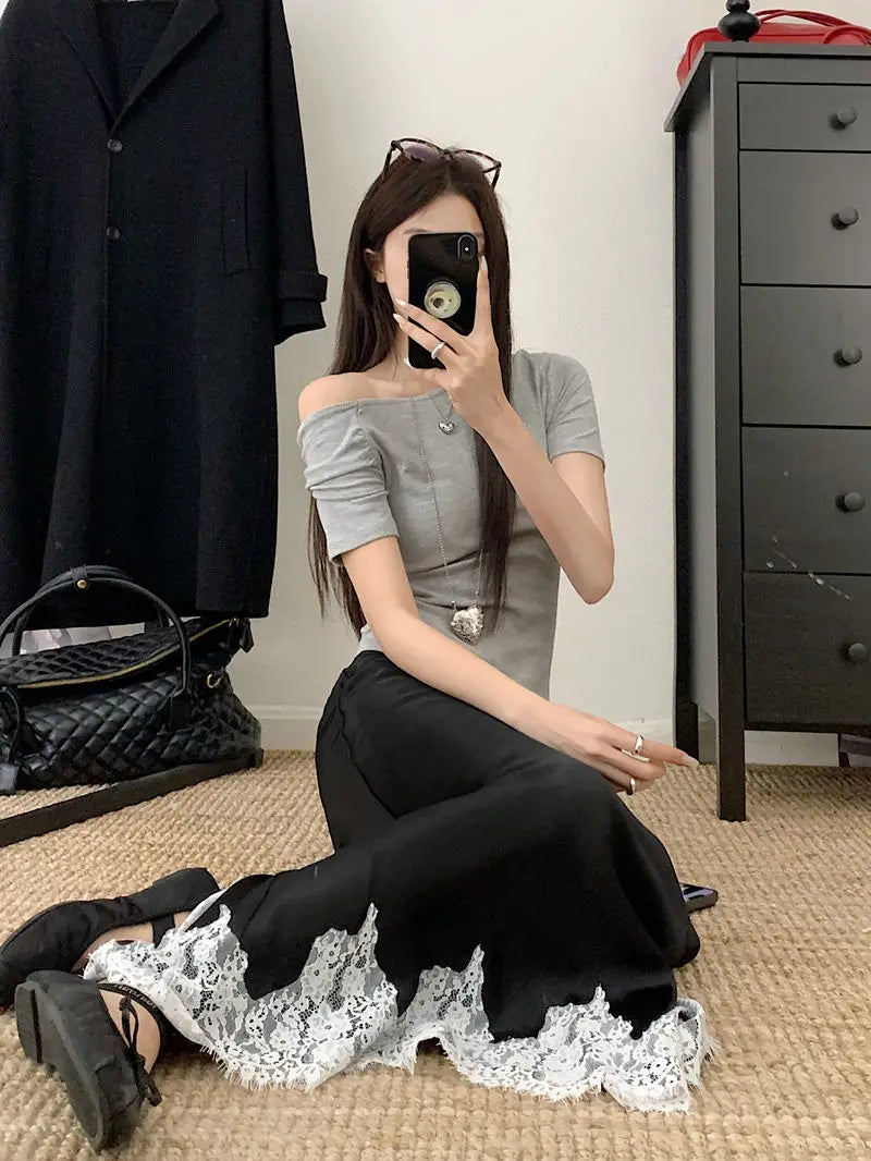 Lace Mesh High Waist Maxi Skirt
