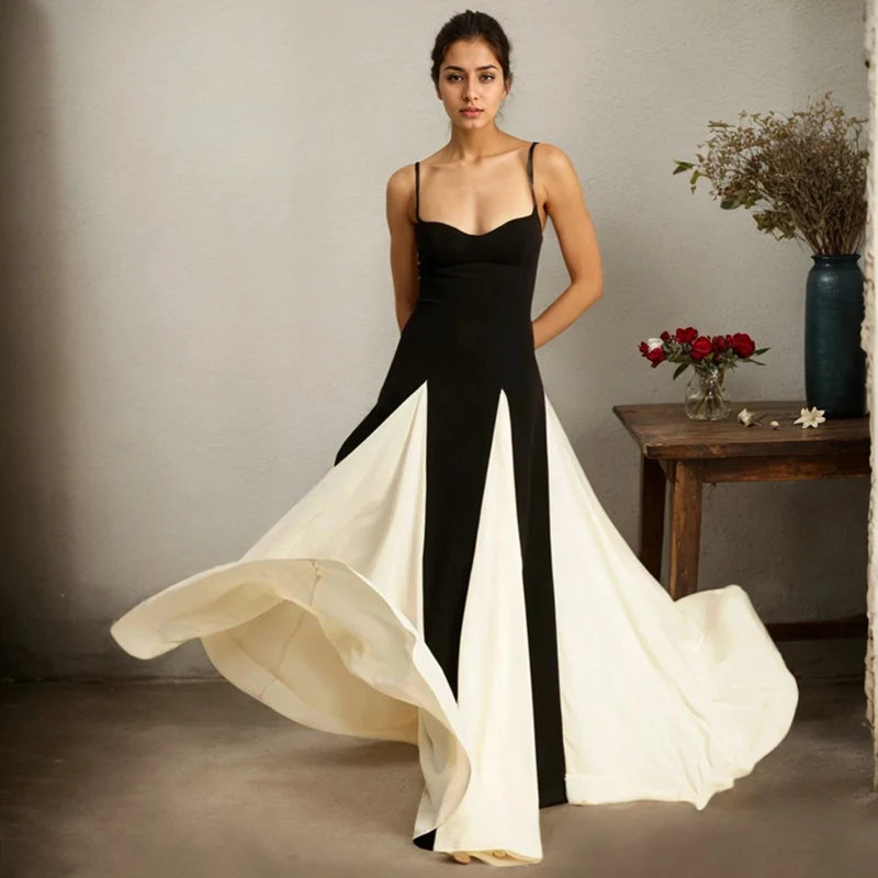 Contrast Patchwork Maxi Slip Dress