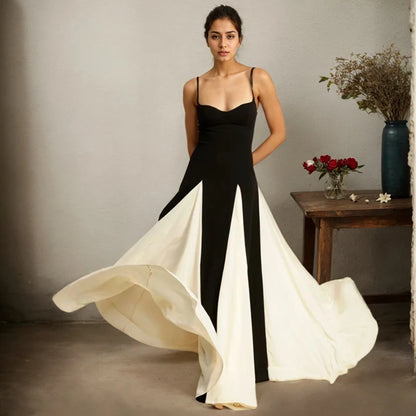 Contrast Patchwork Maxi Slip Dress