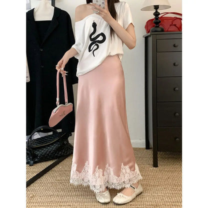 Lace Mesh High Waist Maxi Skirt