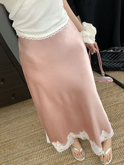 Lace Mesh High Waist Maxi Skirt