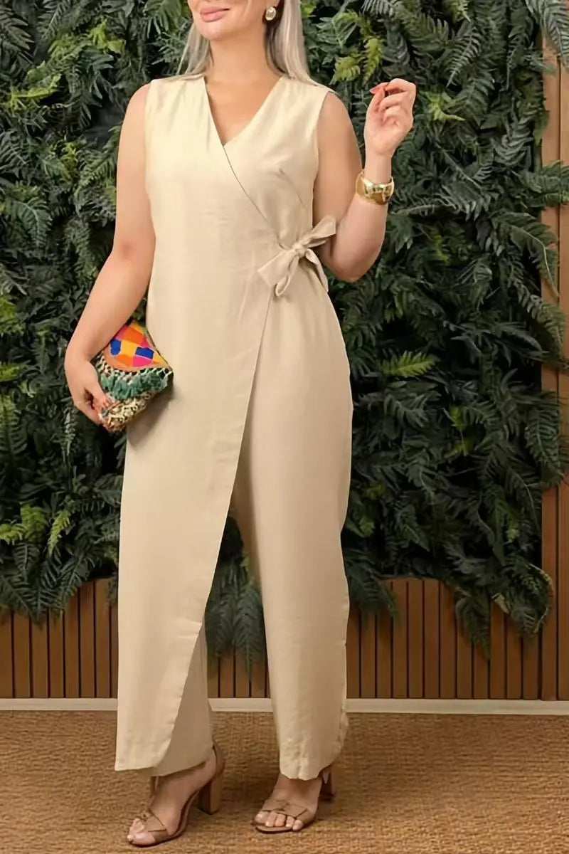 V-Neck Lace-Up Sleeveless Jumpsuit