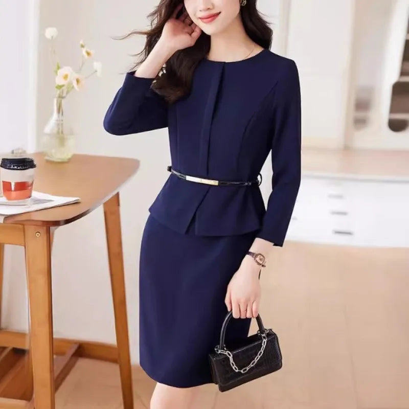 Belted Office Dress with Batwing Sleeves