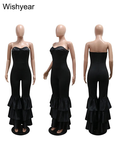 Strapless Ruffle Flare Jumpsuit