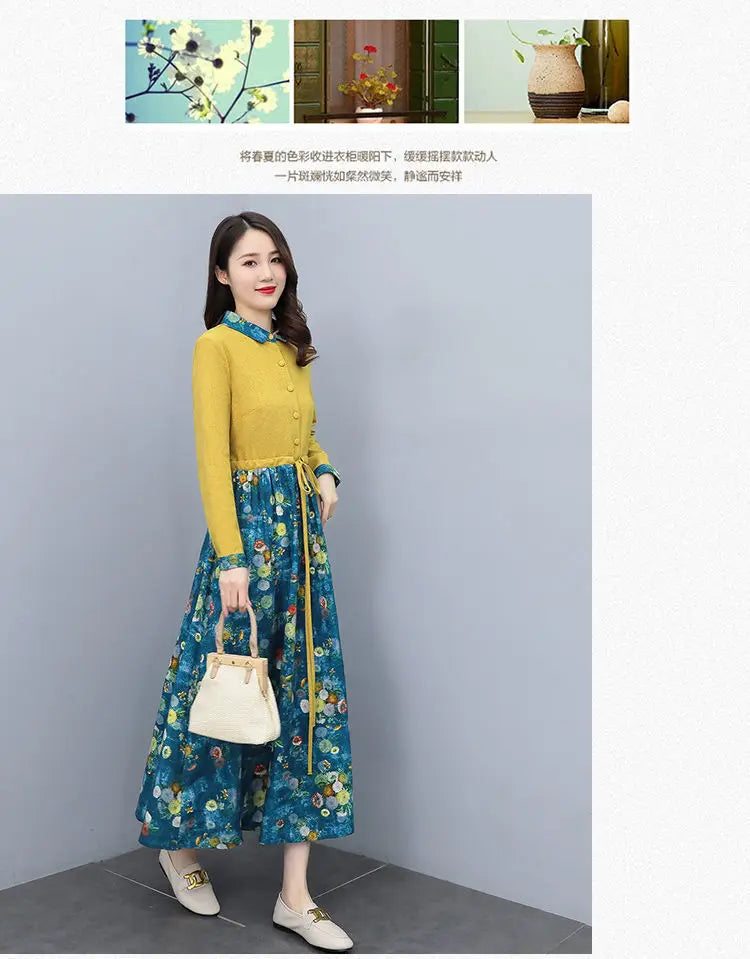 Printed Collared Shirt Maxi Dress