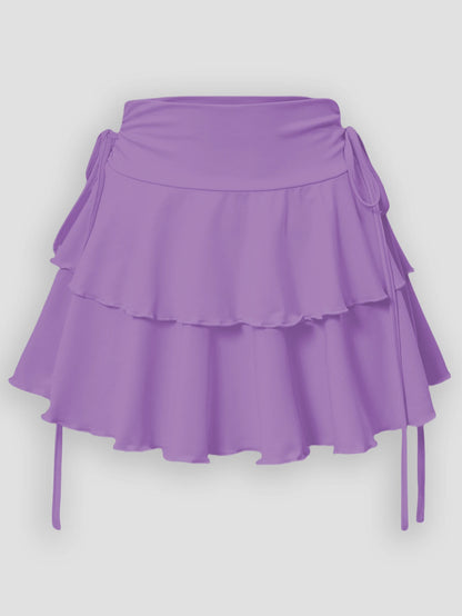 Elastic Waist Lace-Up Mini Skirt