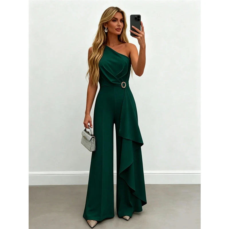 White One Shoulder Ruffle Jumpsuit