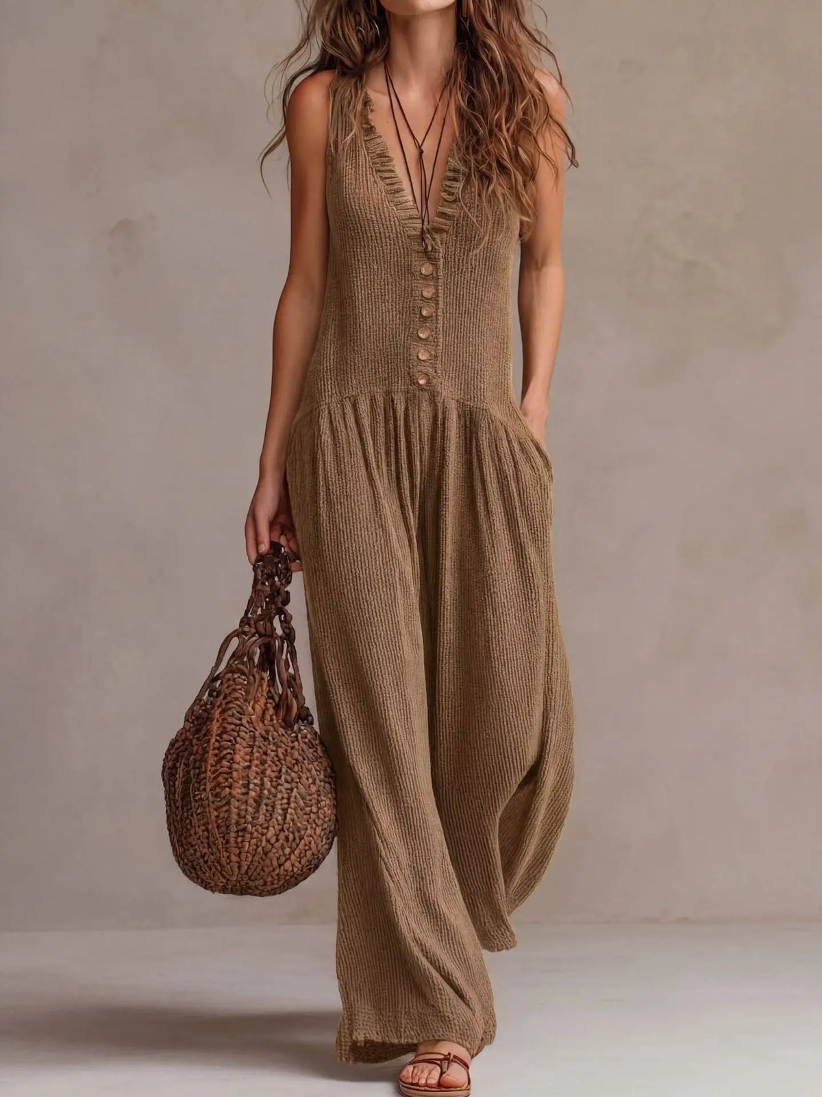 V-Neck Sleeveless Pocket Playsuit