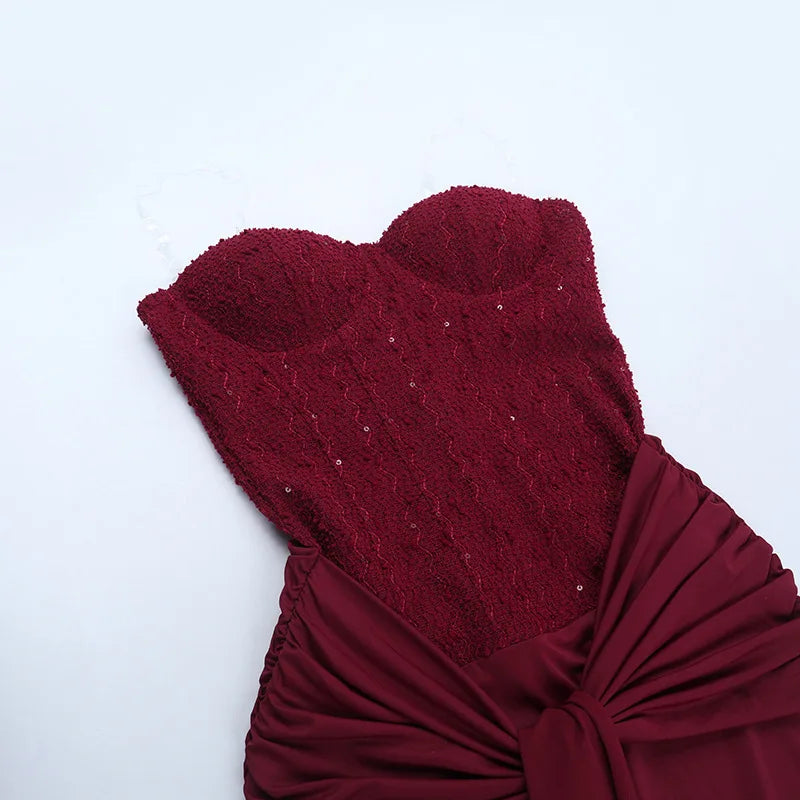 Backless Sequin Ribbon Maxi Dress