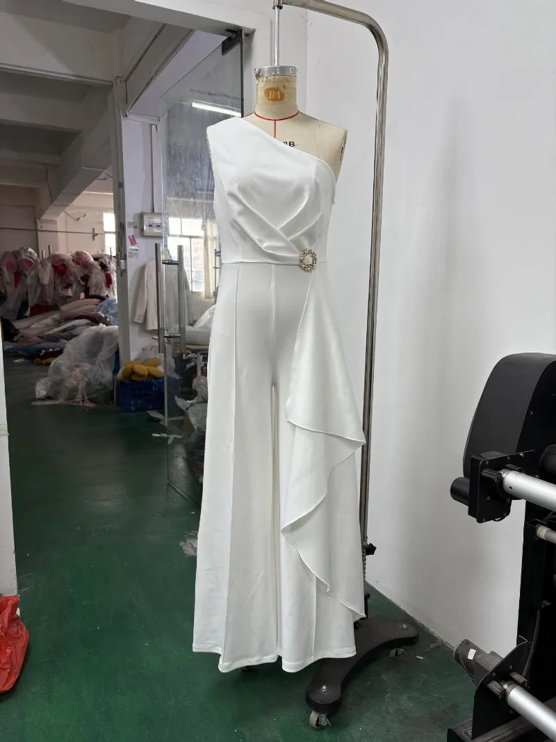 White One Shoulder Ruffle Jumpsuit