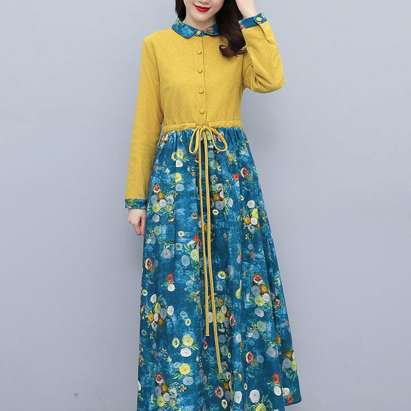 Printed Collared Shirt Maxi Dress