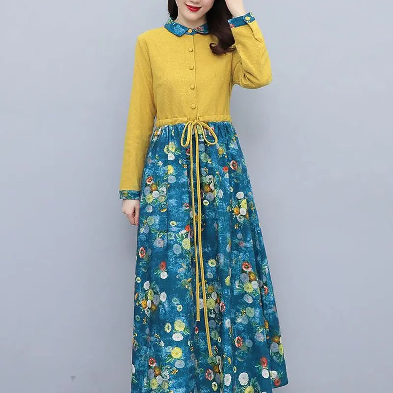 Printed Collared Shirt Maxi Dress