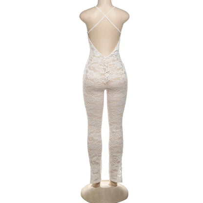 Cross Back Sheer V-Neck Jumpsuit