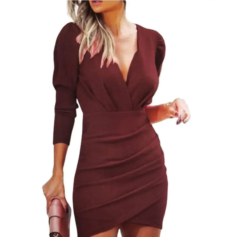 Pleated Long Sleeve Sheath Dress
