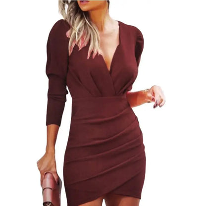 Pleated Long Sleeve Sheath Dress