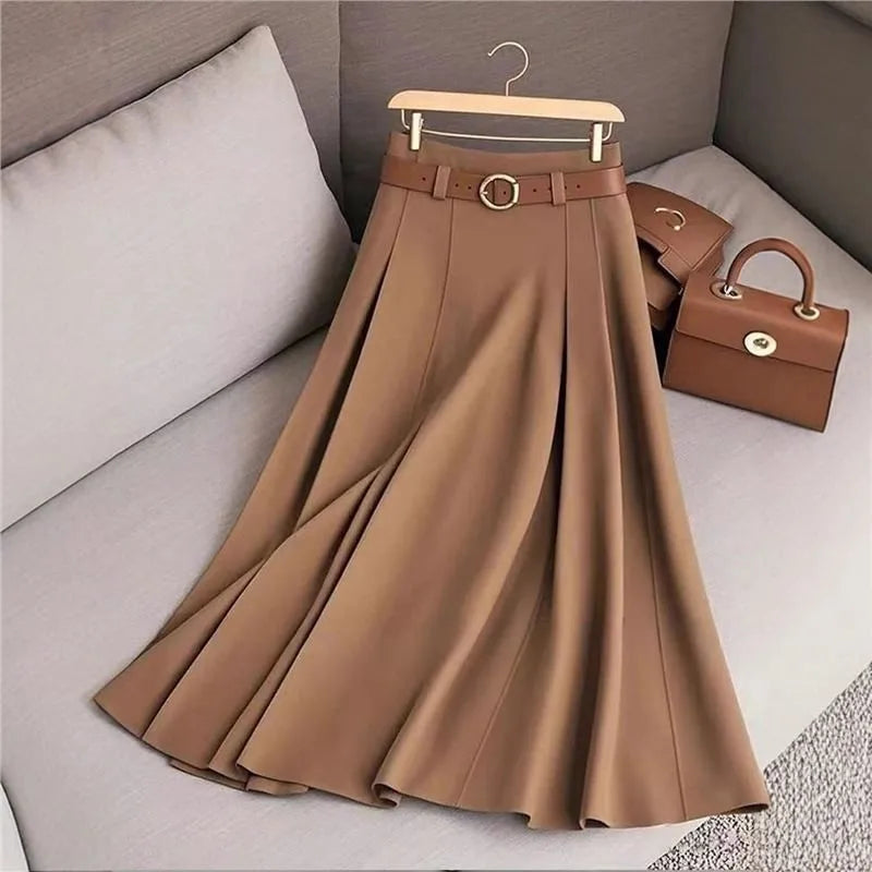 Pleated Patchwork Office Midi Skirt