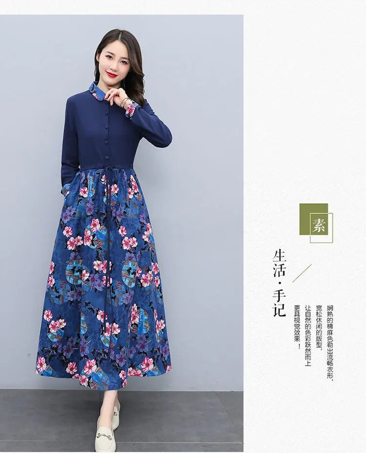 Printed Collared Shirt Maxi Dress