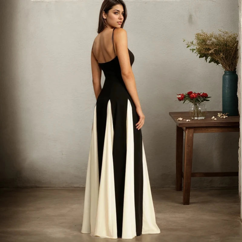 Contrast Patchwork Maxi Slip Dress