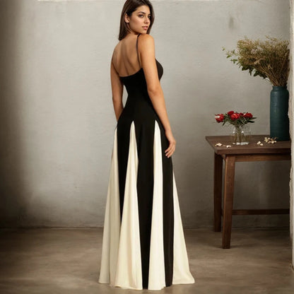 Contrast Patchwork Maxi Slip Dress