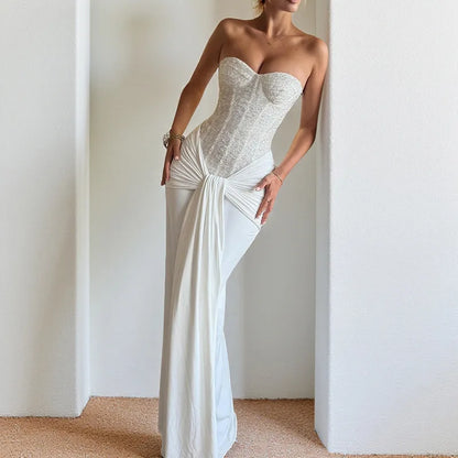 Backless Sequin Ribbon Maxi Dress