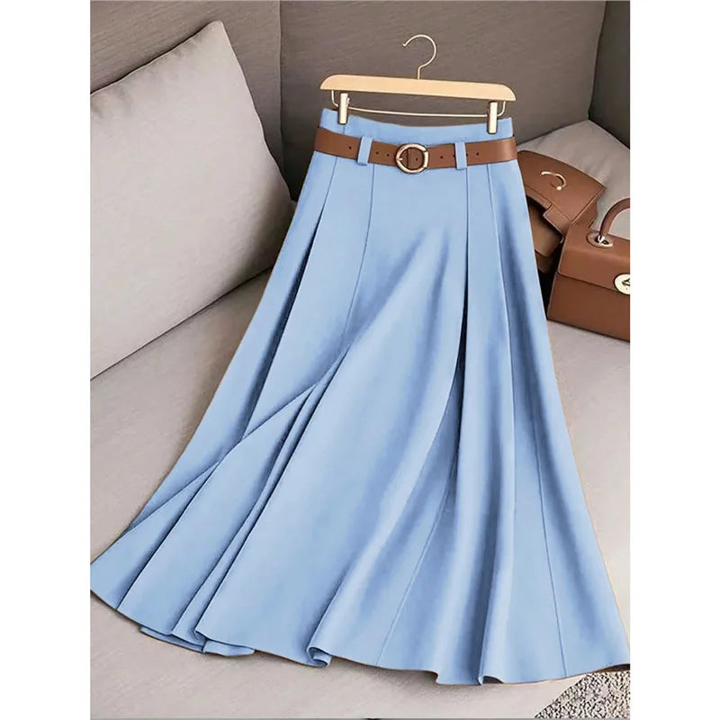 Pleated Patchwork Office Midi Skirt