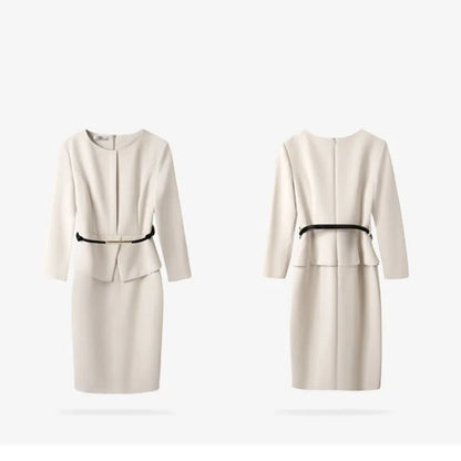 Belted Office Dress with Batwing Sleeves