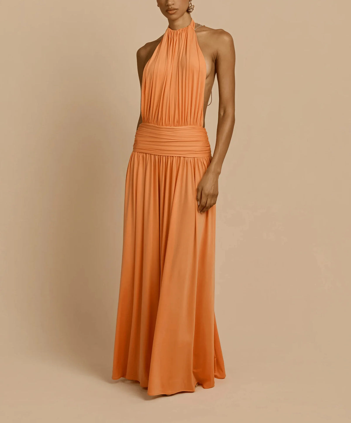 Pleated Halter Neck Banquet Dress