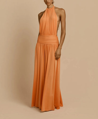 Pleated Halter Neck Banquet Dress