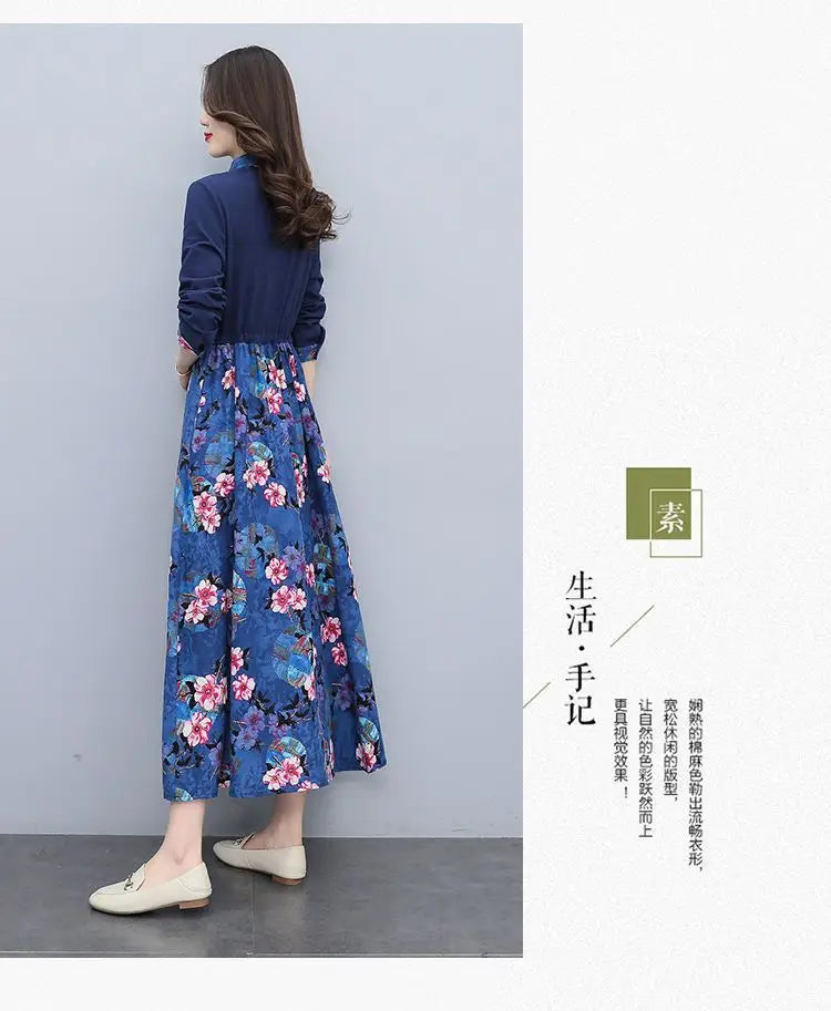 Printed Collared Shirt Maxi Dress