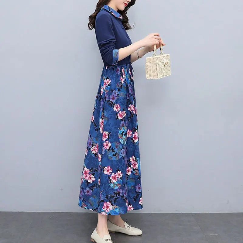 Printed Collared Shirt Maxi Dress