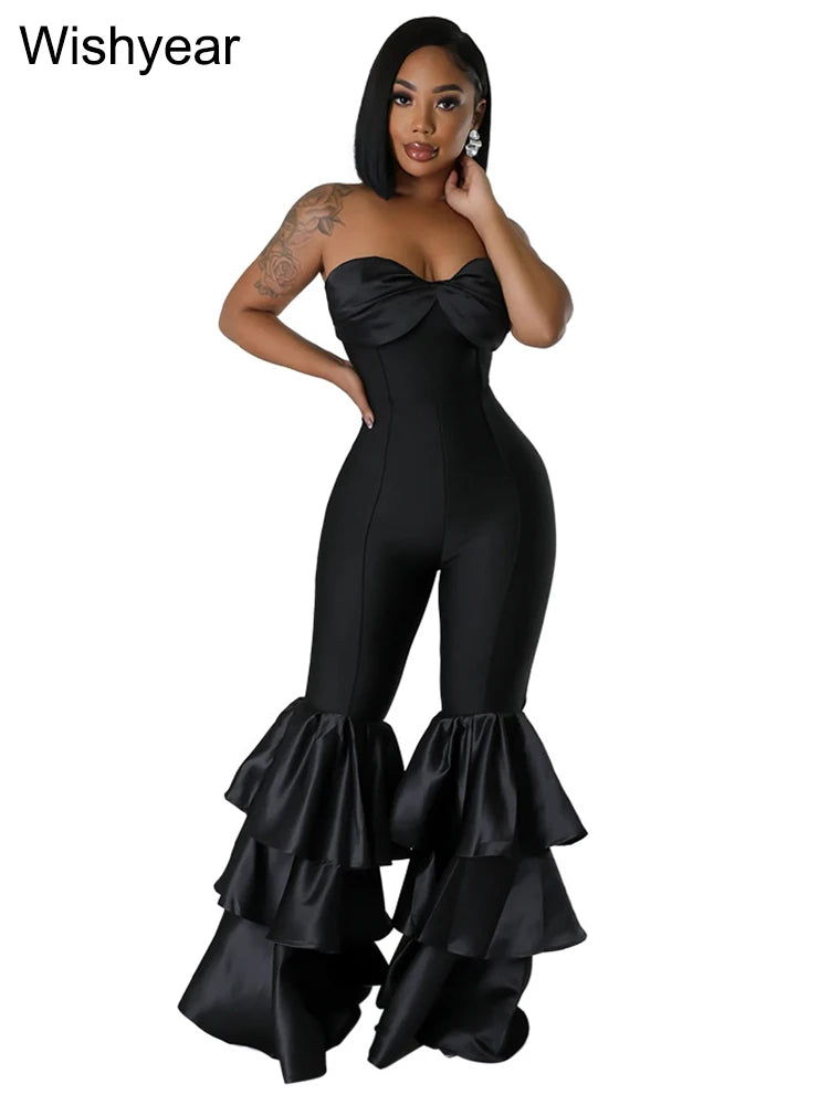 Strapless Ruffle Flare Jumpsuit