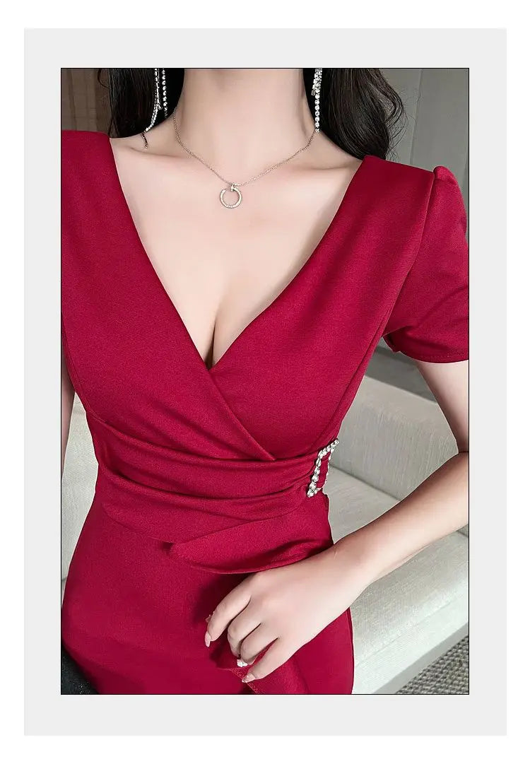 Asymmetric V-Neck Ankle Dress