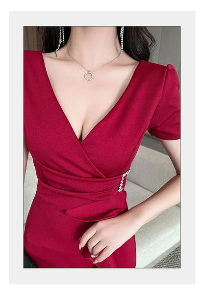 Asymmetric V-Neck Ankle Dress