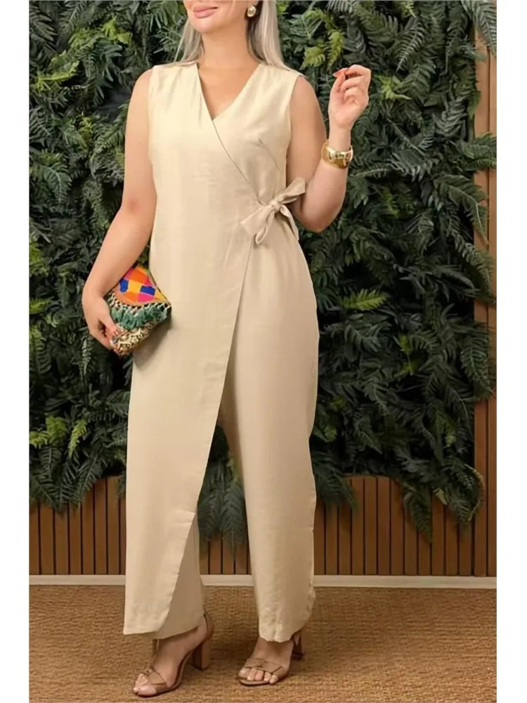 V-Neck Lace-Up Sleeveless Jumpsuit