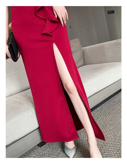 Asymmetric V-Neck Ankle Dress