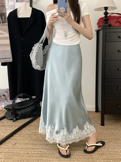 Lace Mesh High Waist Maxi Skirt
