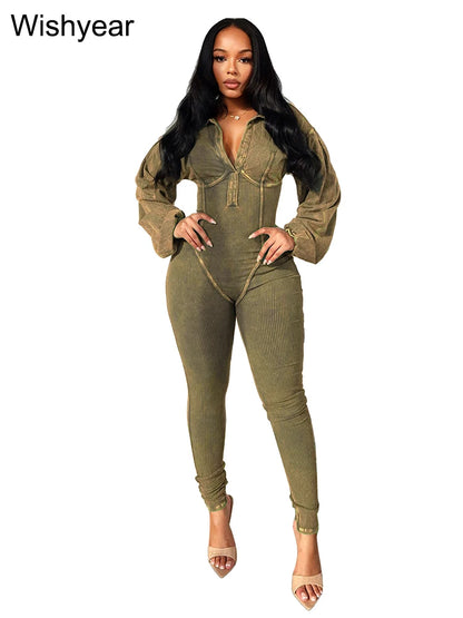Pink Lapel Long Sleeve Jumpsuit