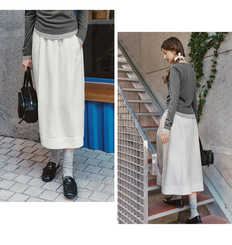 Cotton Lyocell Umbrella A-Line Skirt