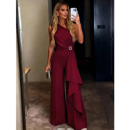 White One Shoulder Ruffle Jumpsuit