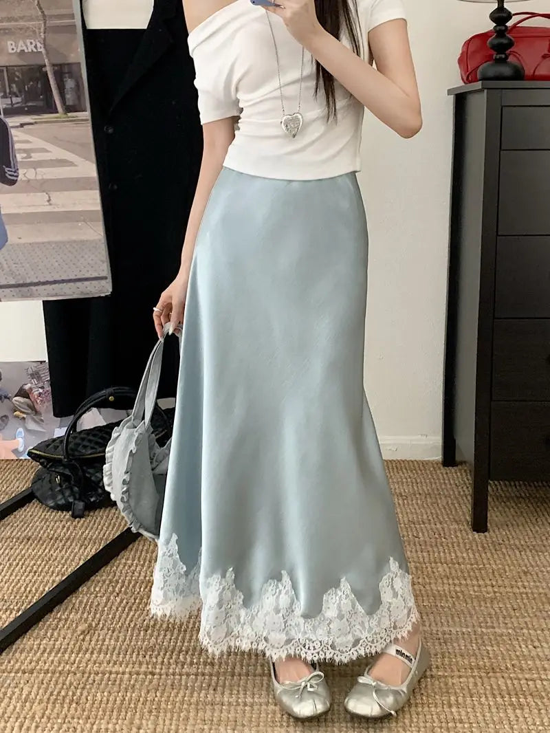 Lace Mesh High Waist Maxi Skirt