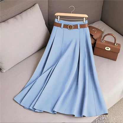 Pleated Patchwork Office Midi Skirt